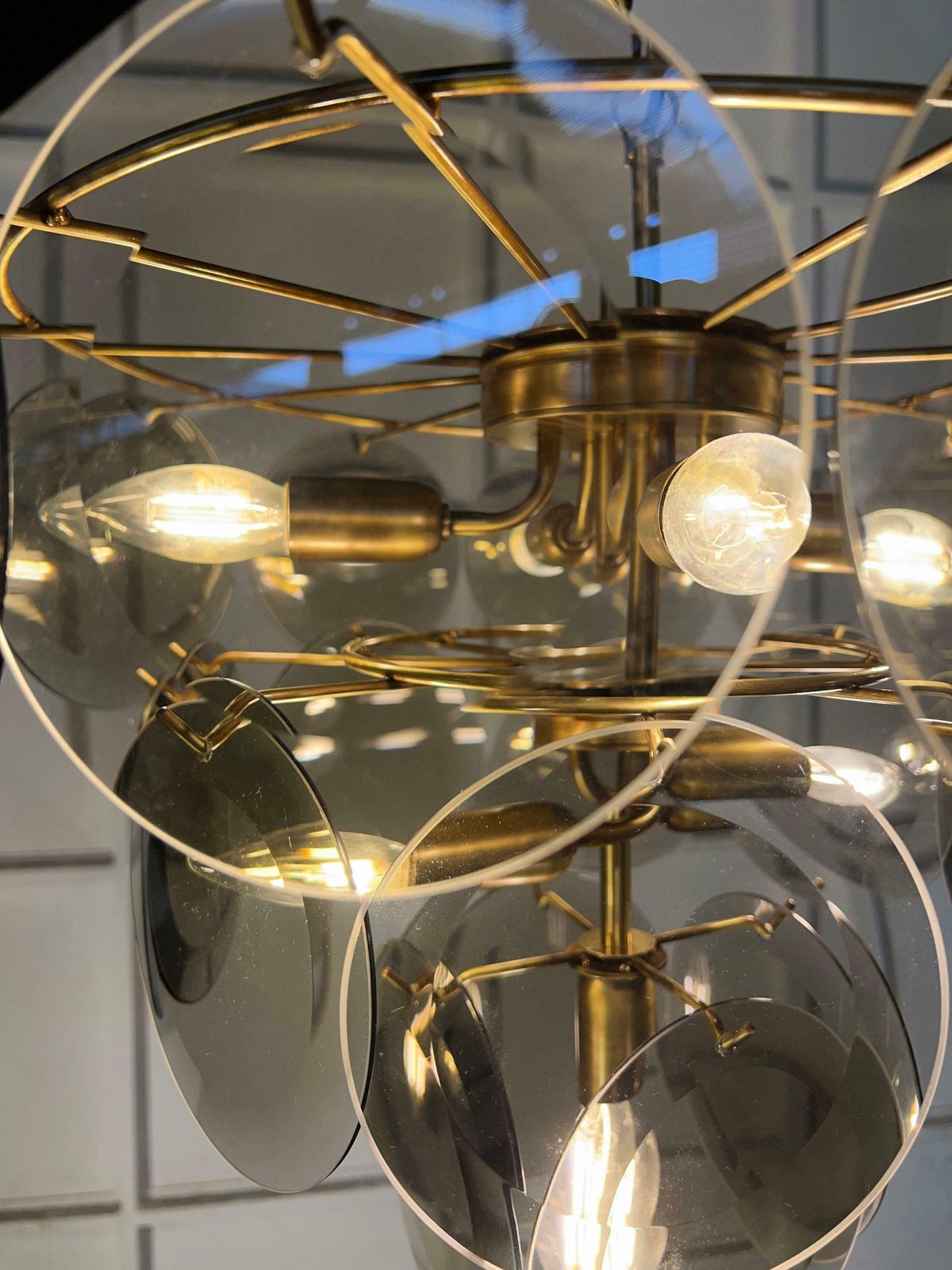 Fumé Murano Disc Glass Chandelier By Vistosi photo vintage