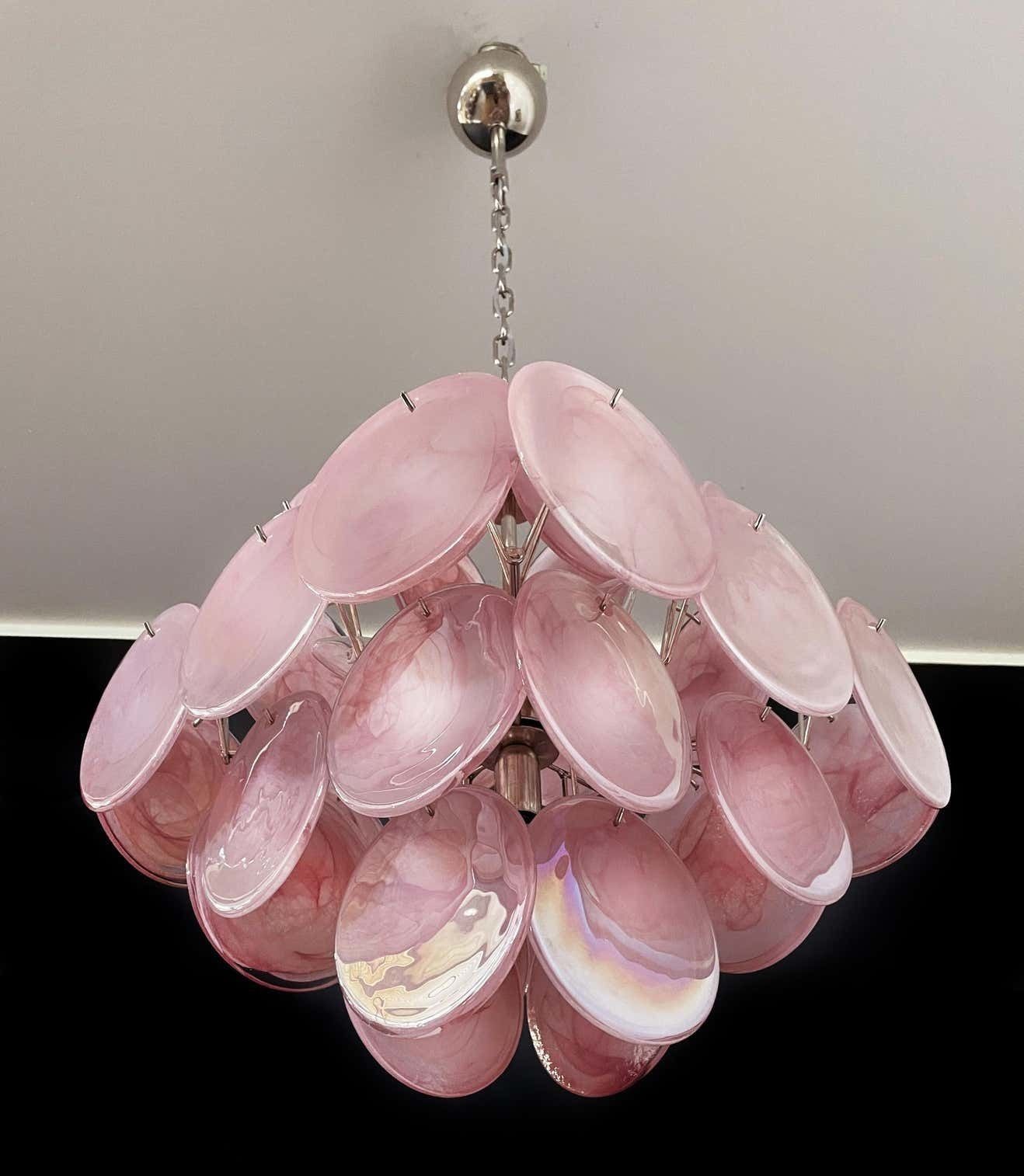 Pair Of Disc Murano Glass Chandeliers By Vistosi Style photo Lighting