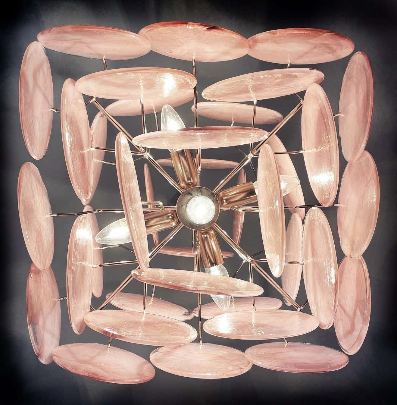 Pair Of Disc Murano Glass Chandeliers By Vistosi Style photo vinterior