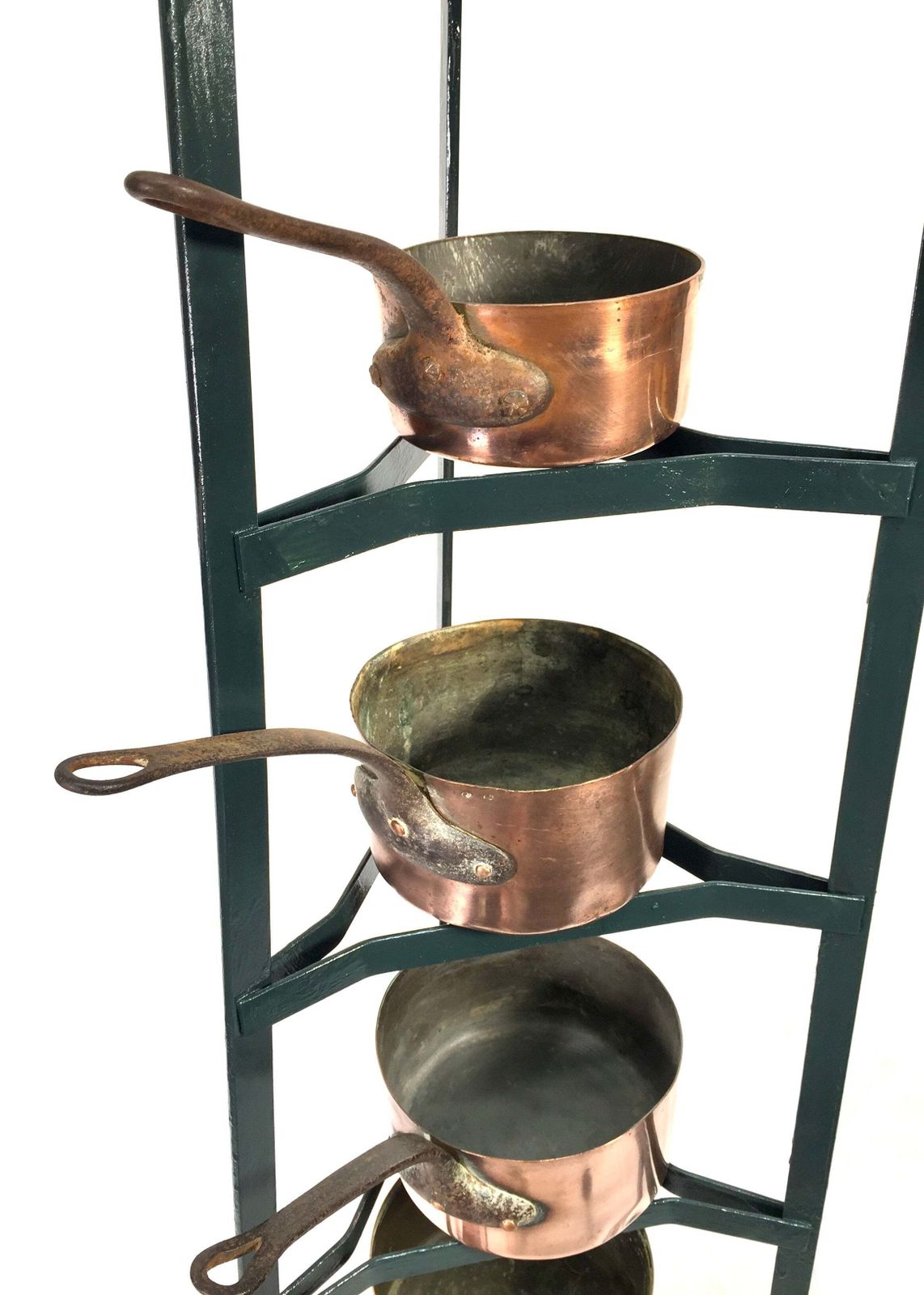 Antique Victorian Kitchen 7 Tier Wrought Iron Stand And Copper Pots / Saucepans photo Home Decor