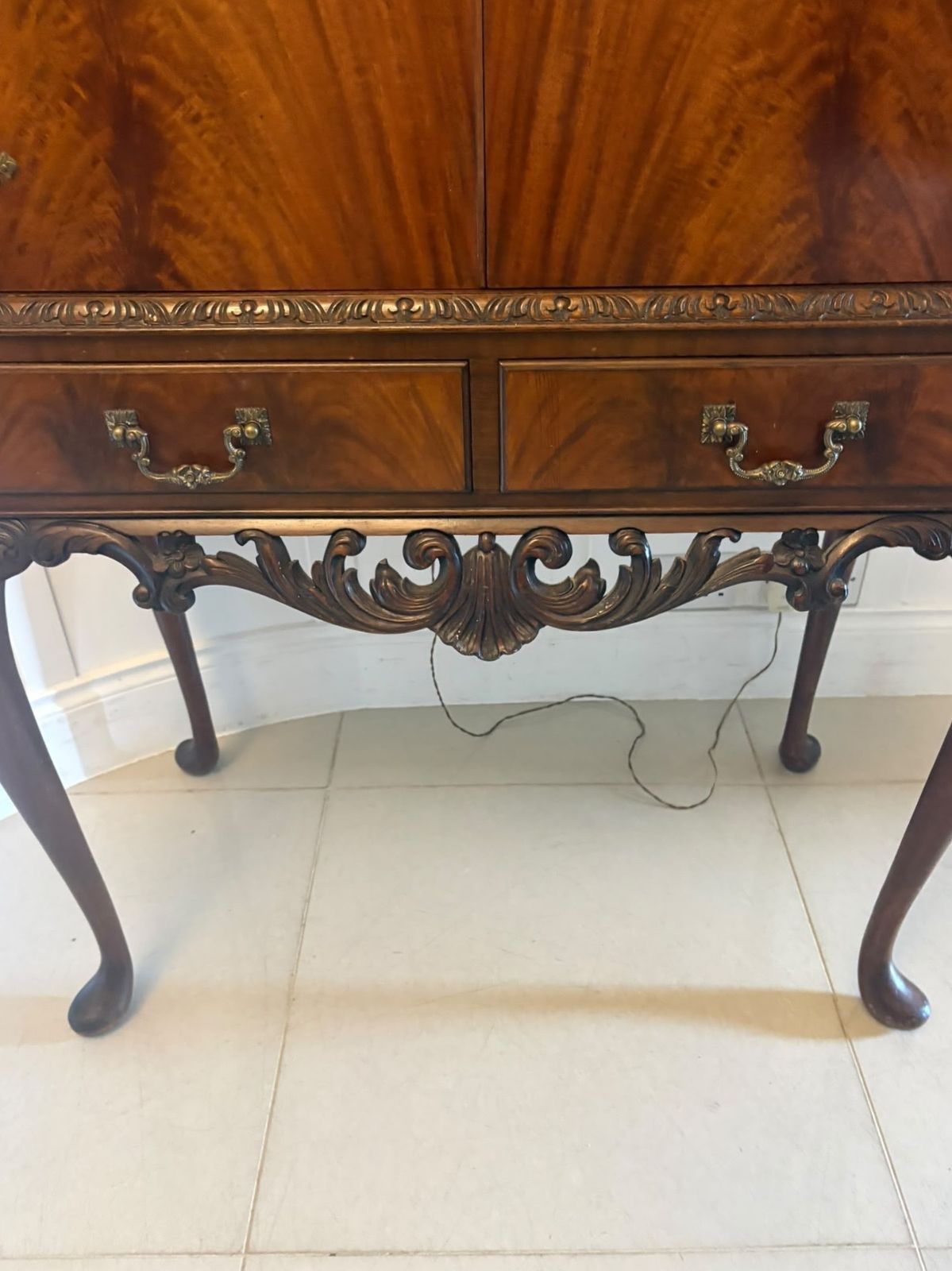Antique Figured Mahogany Illuminated Cocktail Drinks Cabinet On Stand photo vintage
