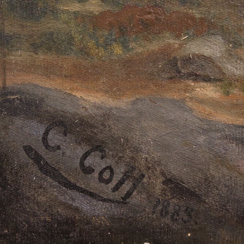 Peinture espagnole de paysage, signée C. Coll 1883 photo for sale