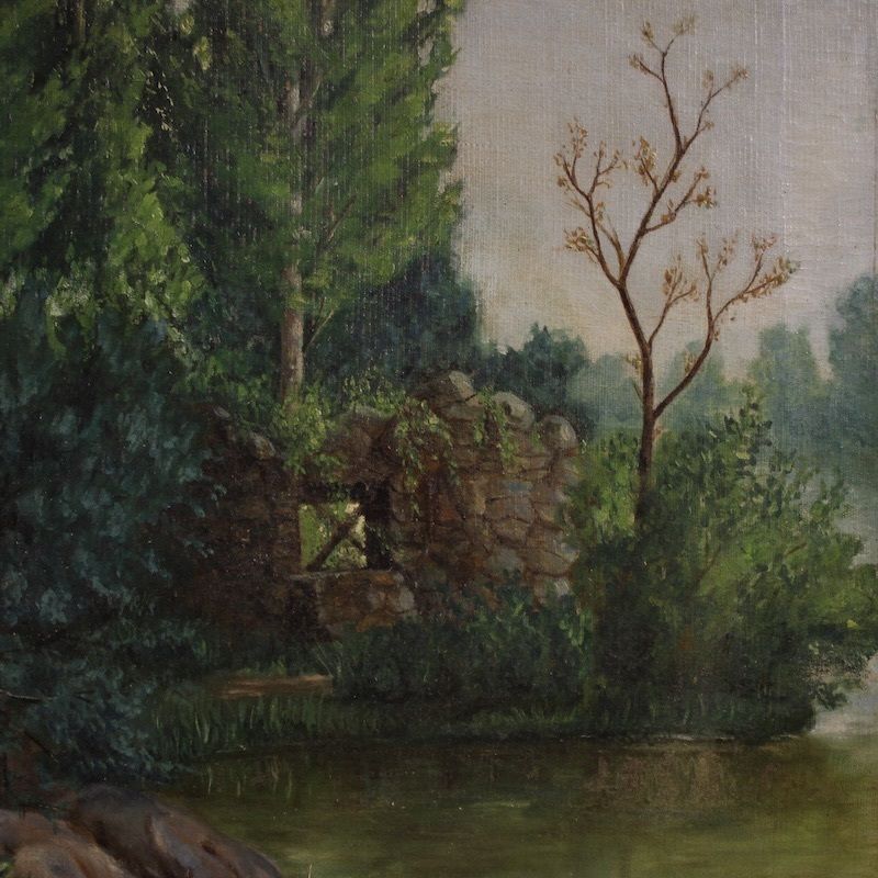 photo furniture Spaans landschapsschilderij, gesigneerd C. Coll 1883