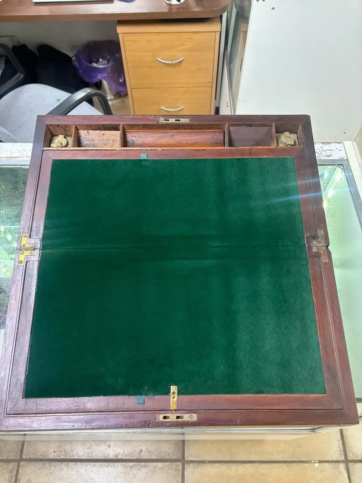 Antique Victorian Rosewood & Brass Writing Slope With Green Felt Interior photo Home Decor