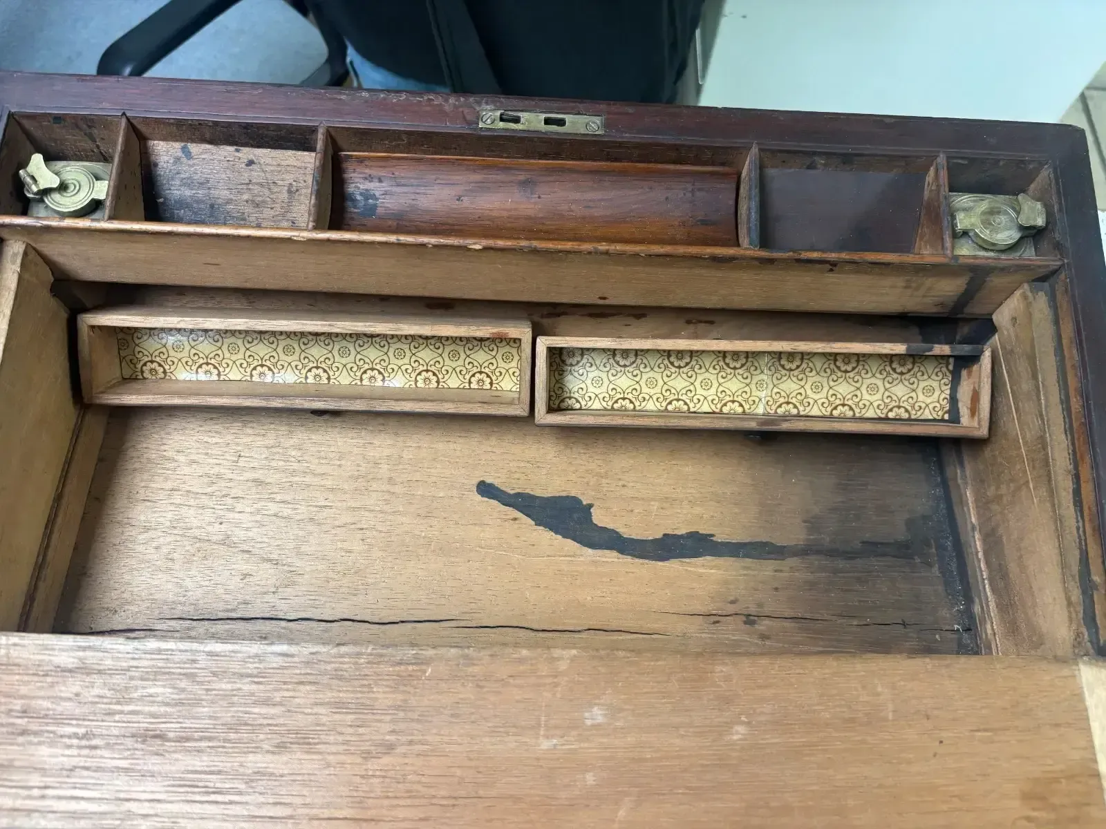 photo buy Antique Victorian Rosewood & Brass Writing Slope With Green Felt Interior