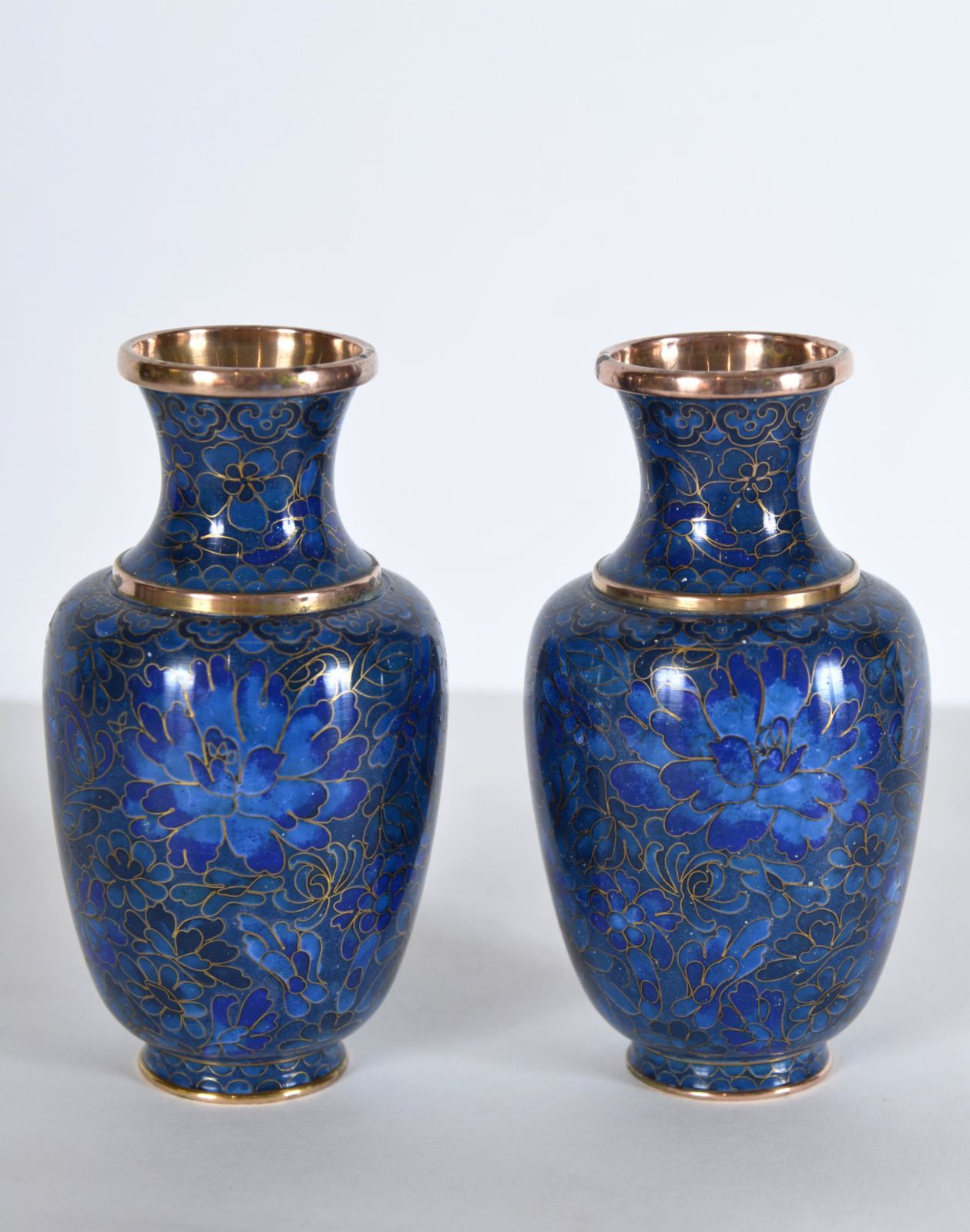 Pair Of Small Japanese Cloisonne Enamel Copper Flower Posy Vases Art Deco 1940s photo 395.0