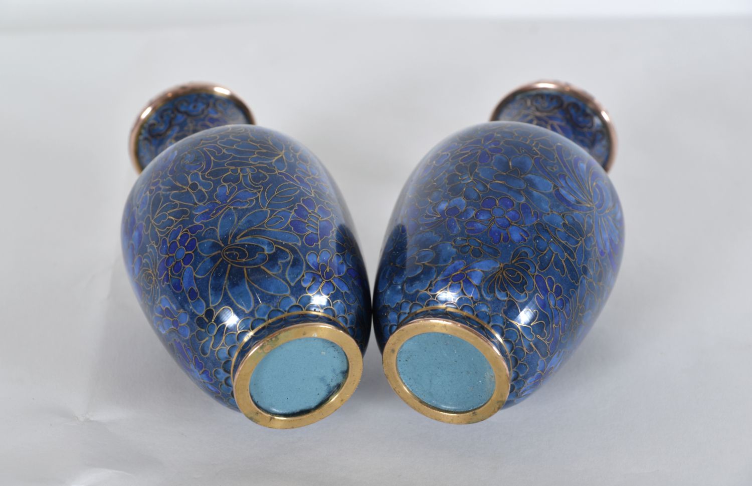 Pair Of Small Japanese Cloisonne Enamel Copper Flower Posy Vases Art Deco 1940s photo buy