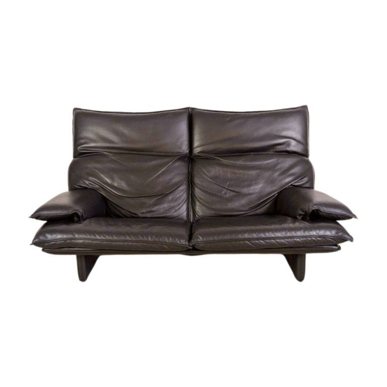 Vintage Italian 3 Seater Sofa, Design Couch, Black Leather, 1980s