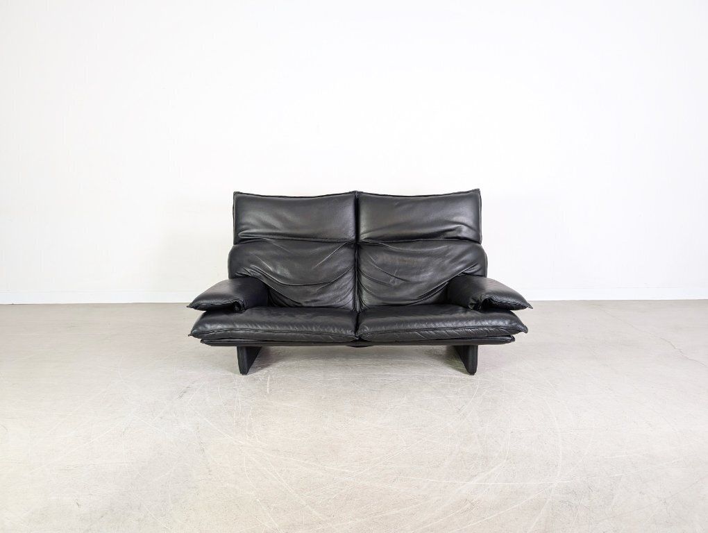 Vintage Italian 3 Seater Sofa, Design Couch, Black Leather, 1980s photo furniture