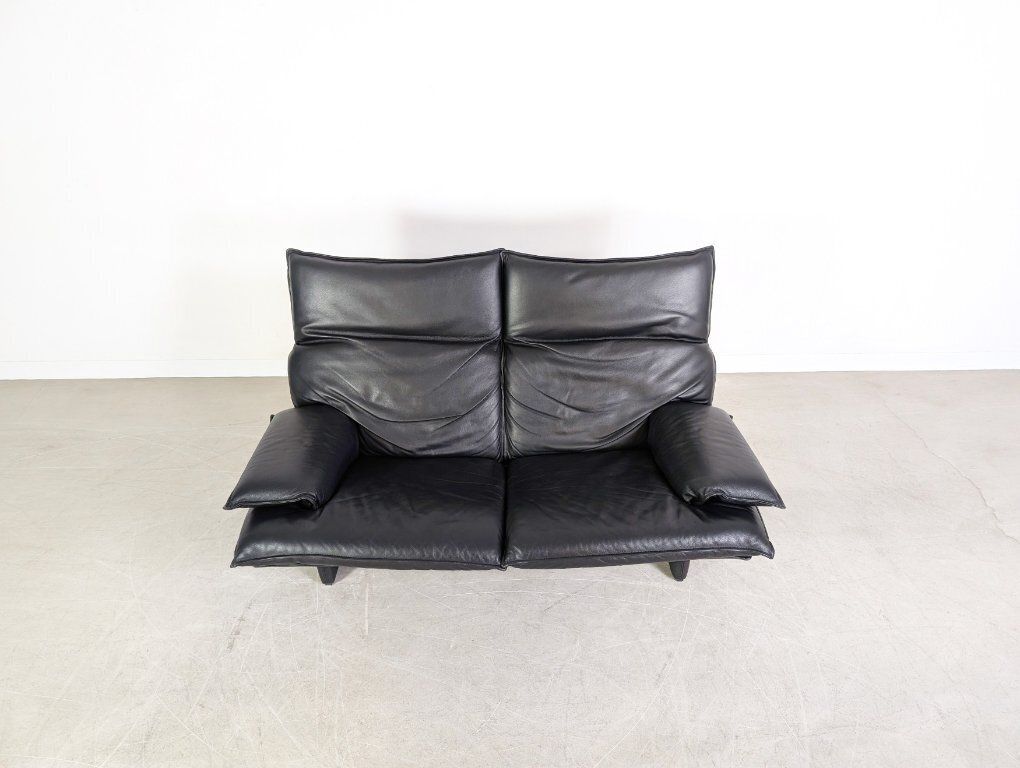 Vintage Italian 3 Seater Sofa, Design Couch, Black Leather, 1980s photo Furniture