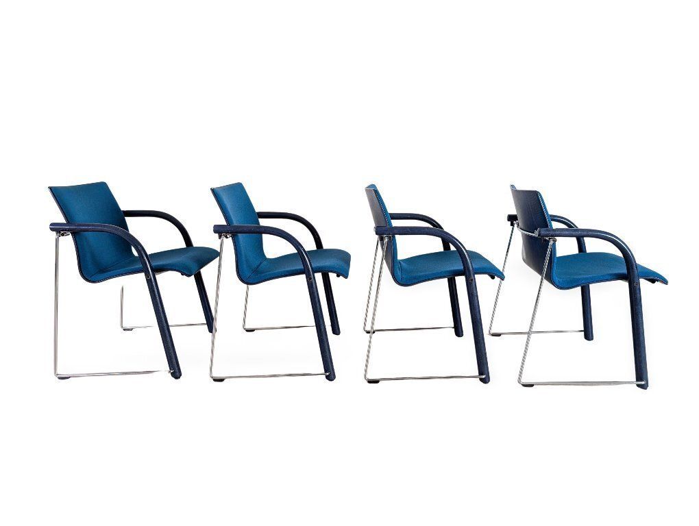 Ensemble de 4 chaises empilables Thonet S320, Böhme Schneider, bleu photo furniture