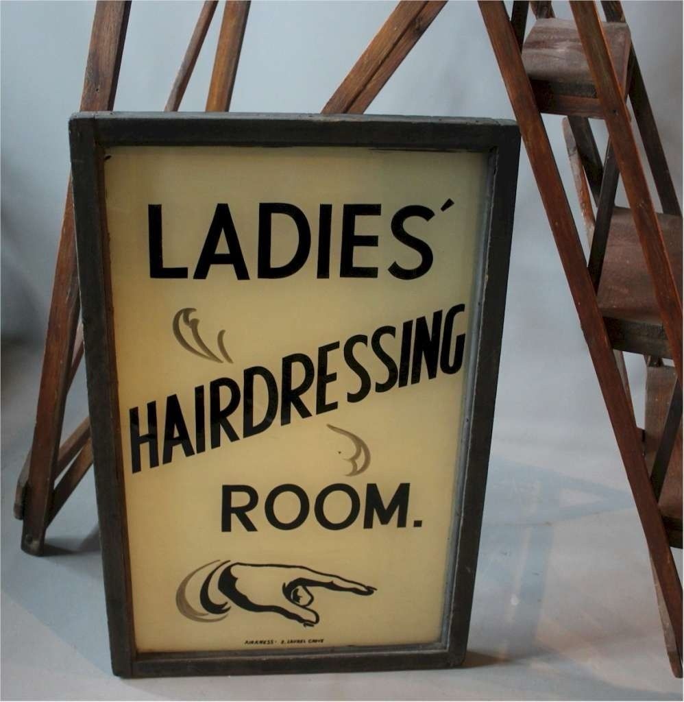Ladies Hairdressing Room White Opaline Glass Sign