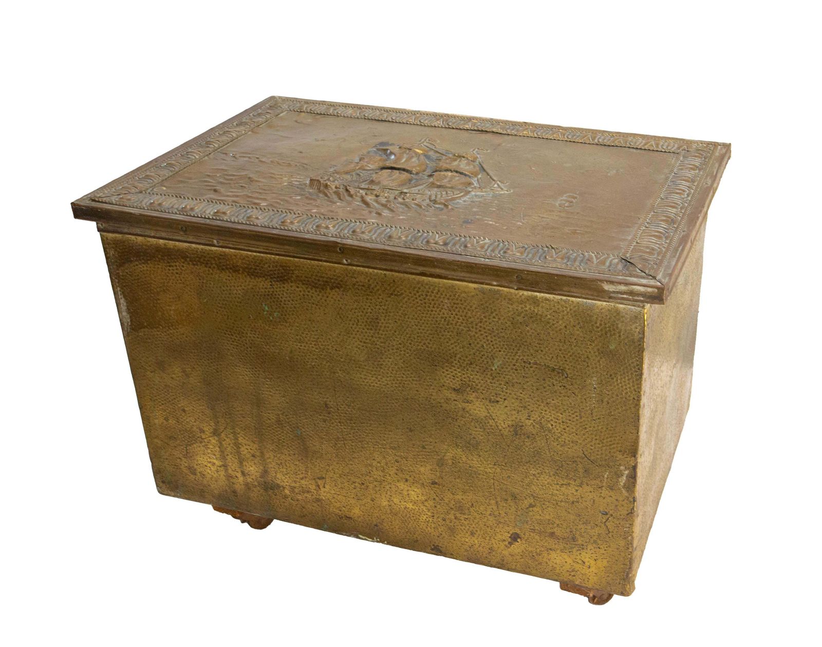 Little Sailing Ship Coffer Pine & Embossed Copper 20th Mid C photo Furniture