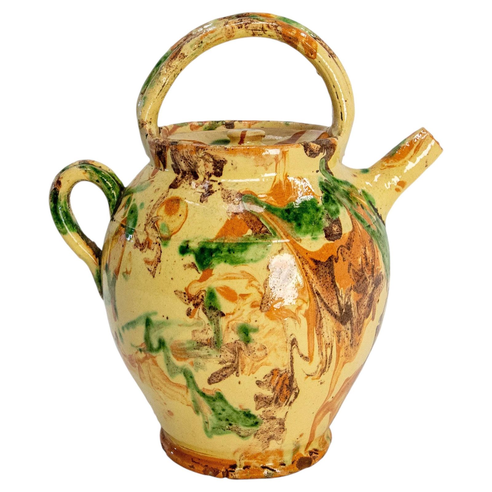 Franse geglazuurde polychrome terracotta kan, ca. 1900