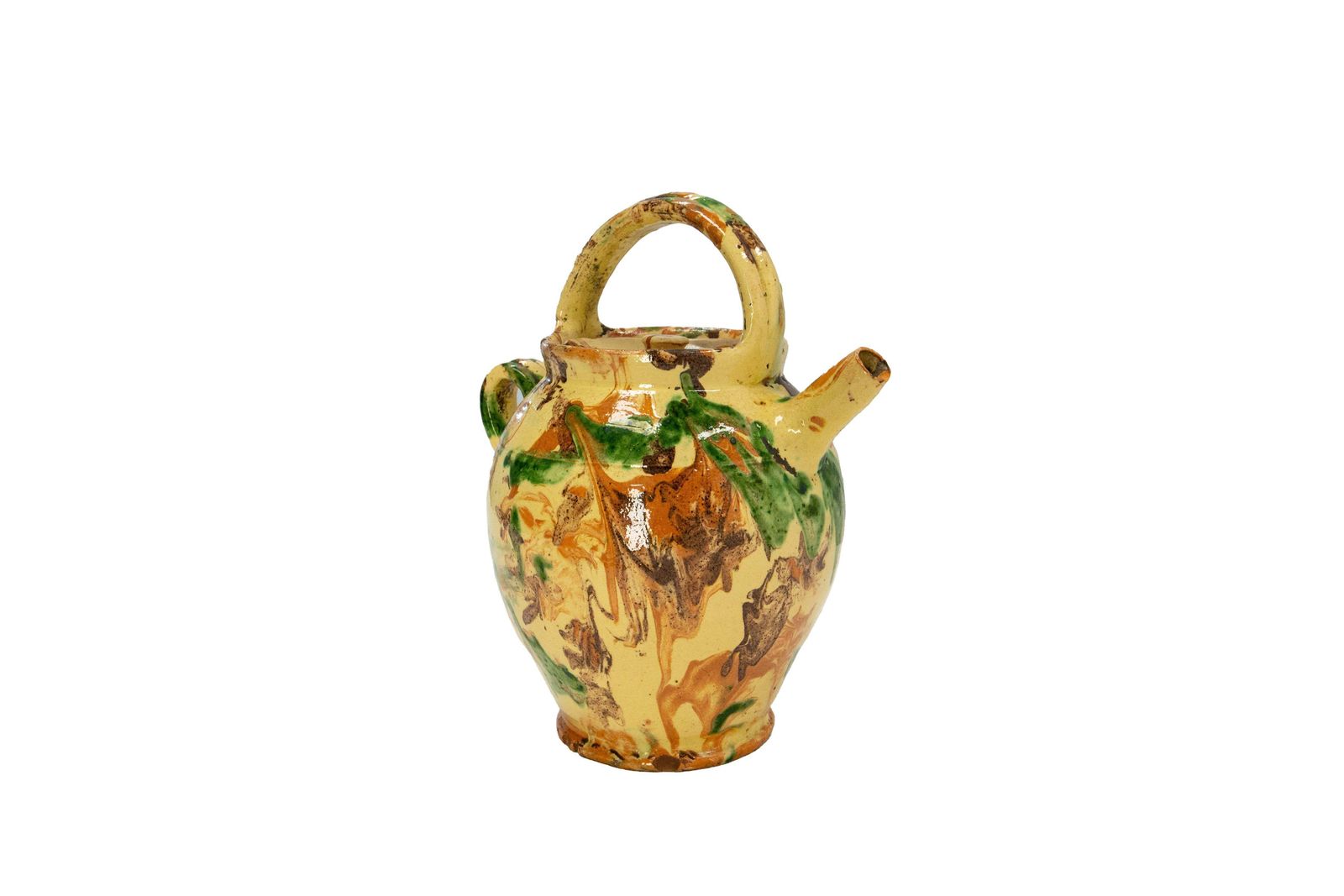 Pichet ou broc en faïence vernissée polychrome, France, vers 1900 photo for sale