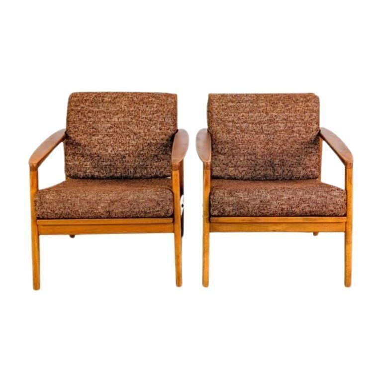 Set Of 2 Midcentury Armchairs Vintage Easy Chair Walnut 1970