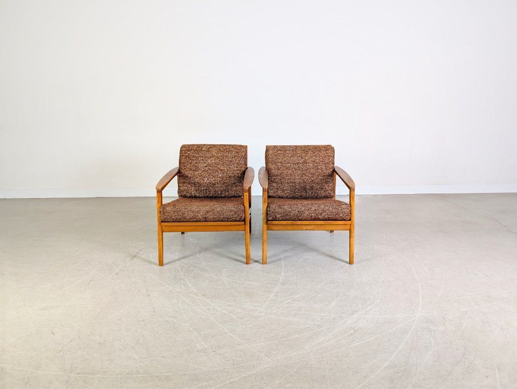 Set Of 2 Midcentury Armchairs Vintage Easy Chair Walnut 1970 photo furniture