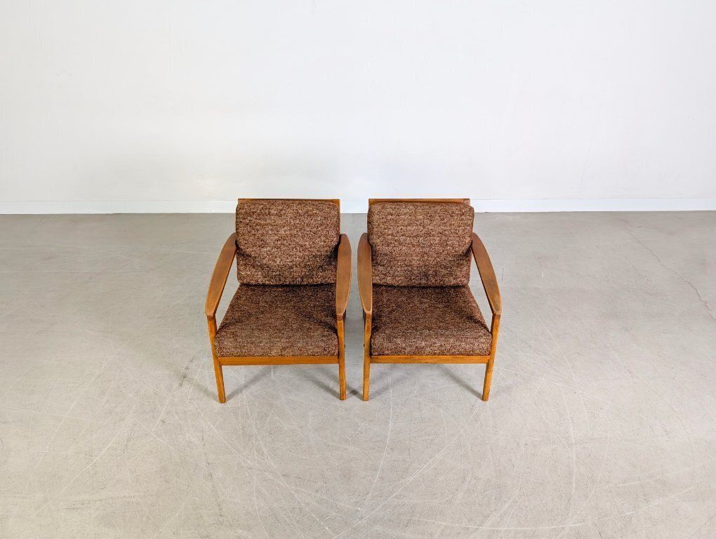 Set Of 2 Midcentury Armchairs Vintage Easy Chair Walnut 1970 photo Furniture