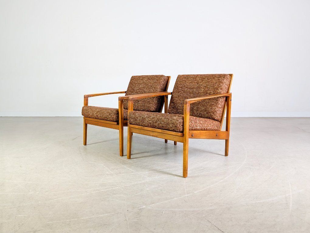 Set Of 2 Midcentury Armchairs Vintage Easy Chair Walnut 1970 photo vinterior