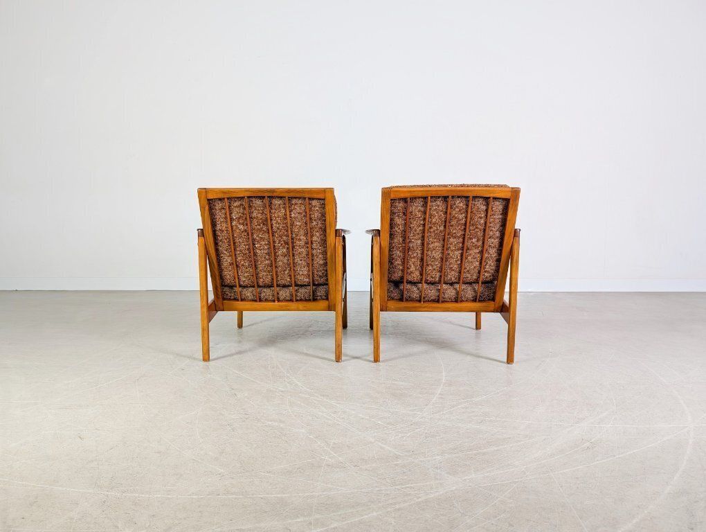 Set Of 2 Midcentury Armchairs Vintage Easy Chair Walnut 1970 photo buy