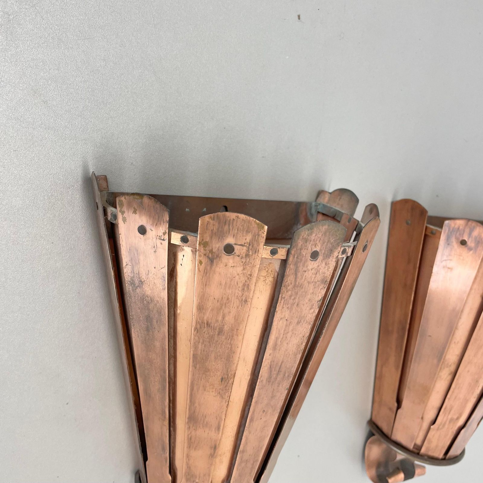 Set Of 2 Copper 25cm Gio Ponti Style Theatre Wall Light Sconces, Italy, 1950s photo 2204.0