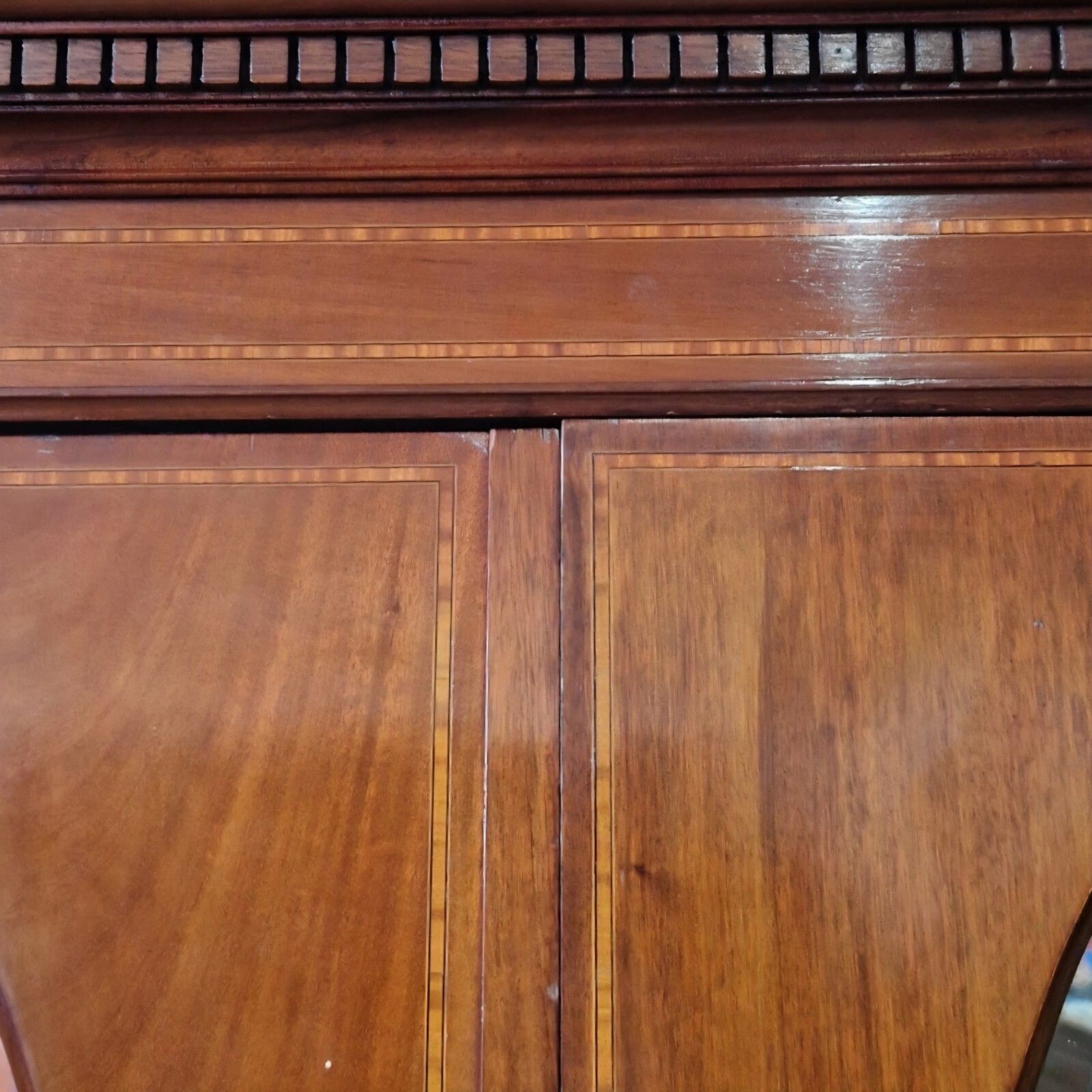 Antique Edwardian Inlaid Mahogany Double Wardrobe Oval Mirror Doors Cws photo 395.0