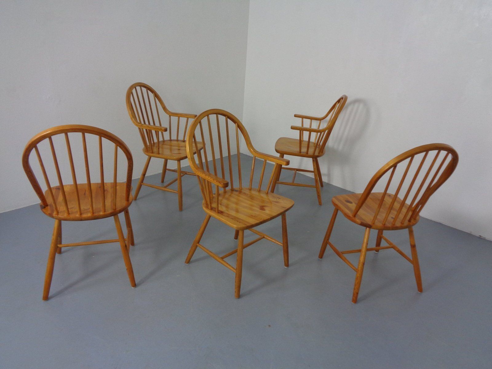 Danish Pine Chairs An Armchairs By Erik Ole Jørgensen For Tarm Stole Møbelfabrik, 1960s, Set Of 5 photo for sale