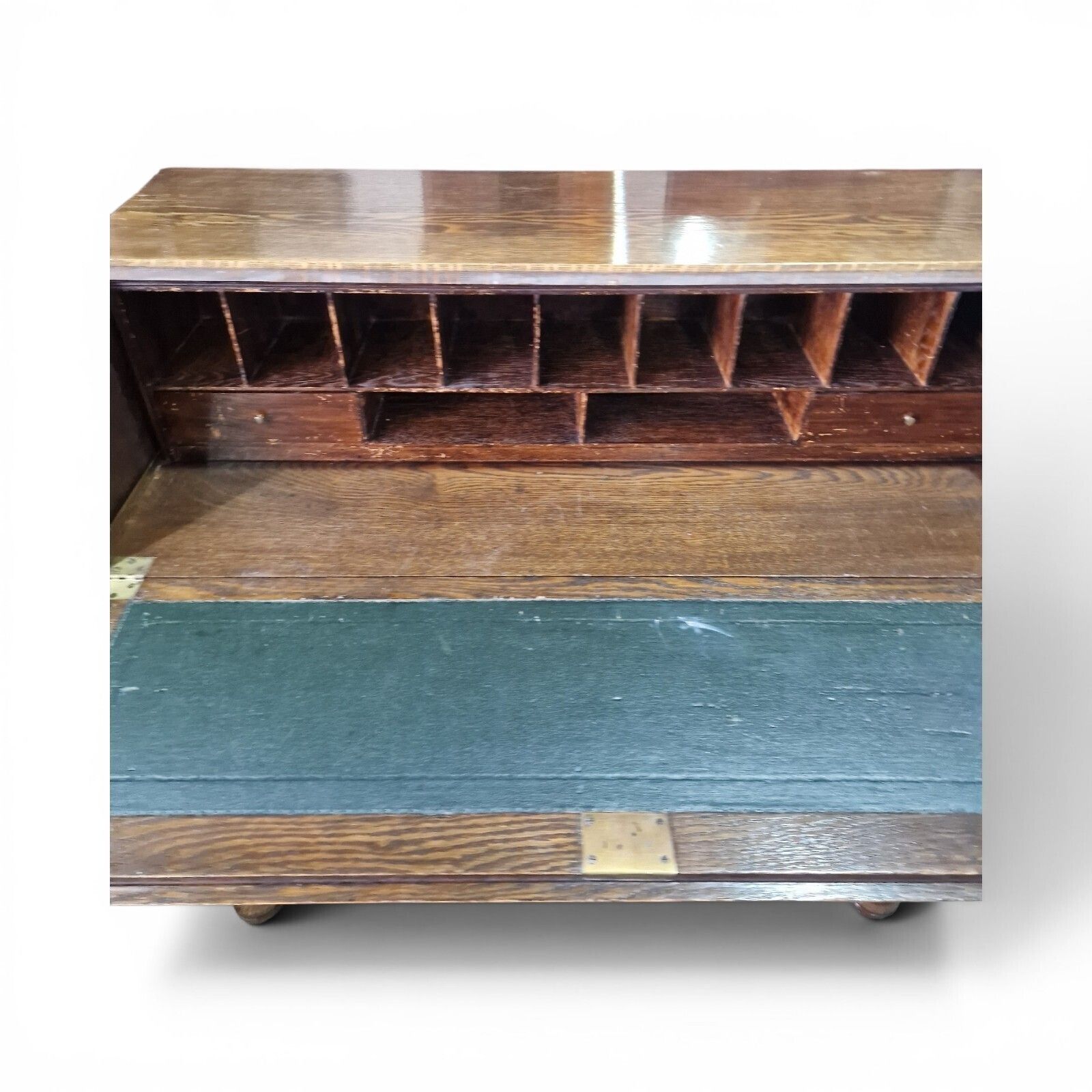 Antique Oak Bureau Writing Desk Fall Front Cabinet Drawers Old English Style photo vintage