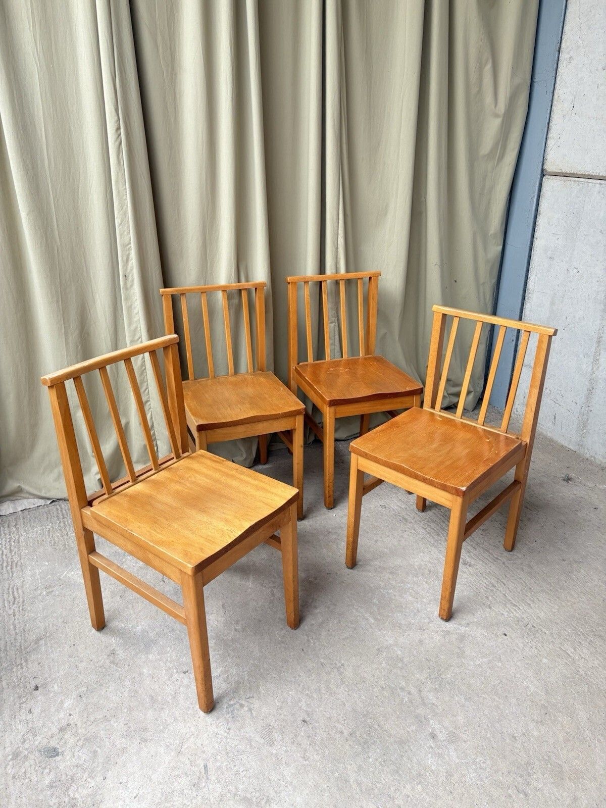 Vtg Mid Century Set Of 4 Solid Beech Church Dining Chairs Scandi Danish R1201 photo for sale