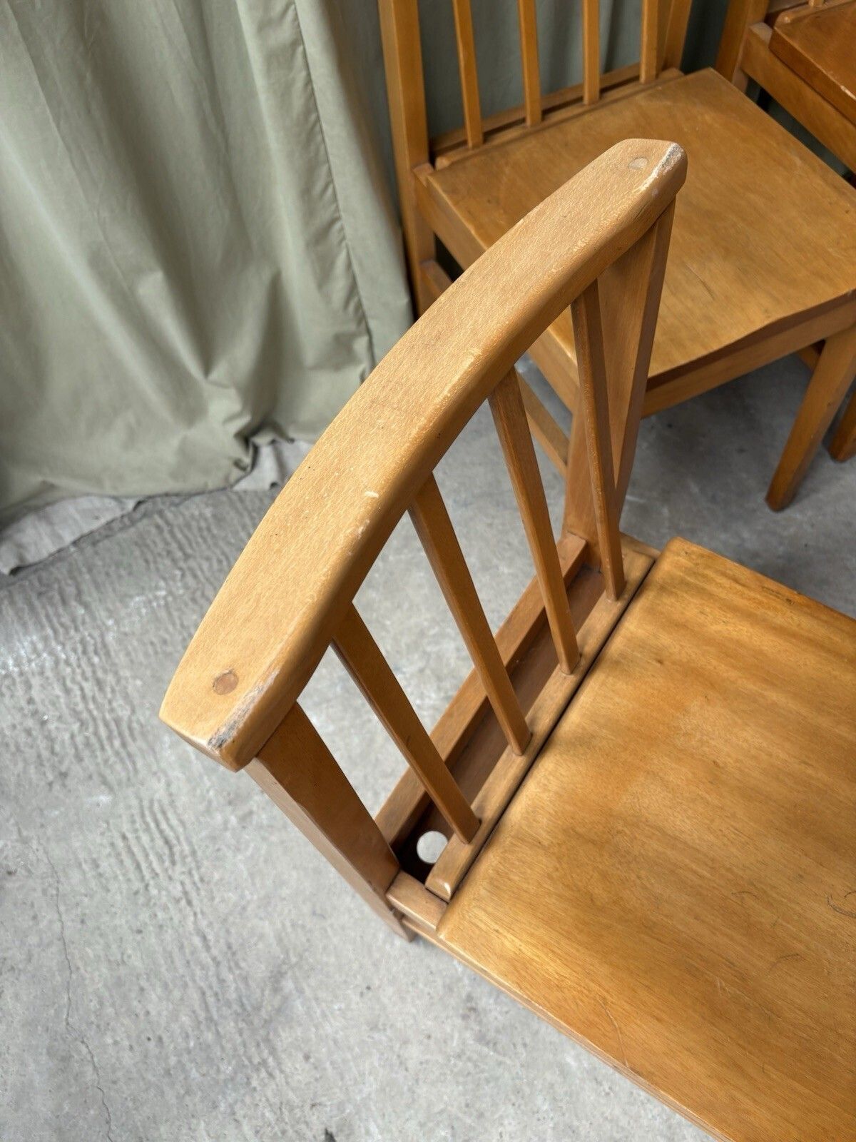 Vtg Mid Century Set Of 4 Solid Beech Church Dining Chairs Scandi Danish R1201 photo 225.0