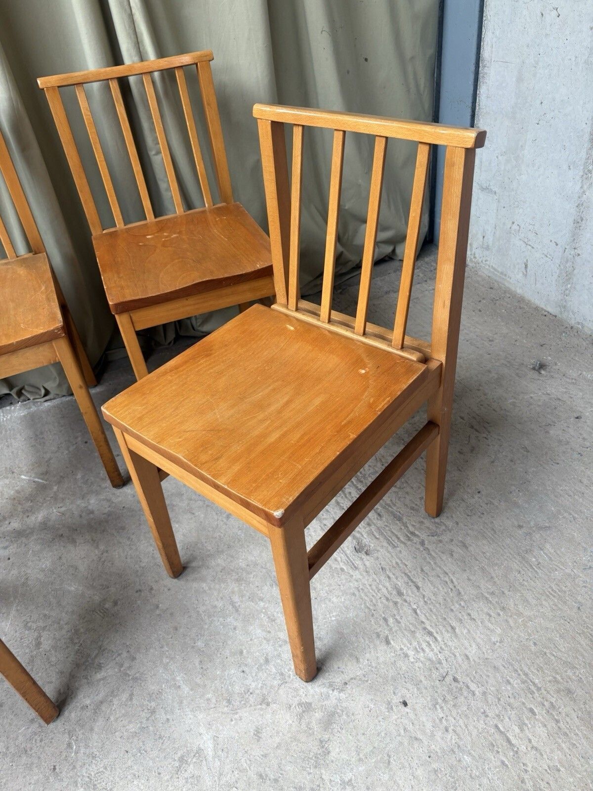 225.0 Vtg Mid Century Set Of 4 Solid Beech Church Dining Chairs Scandi Danish R1201 photo