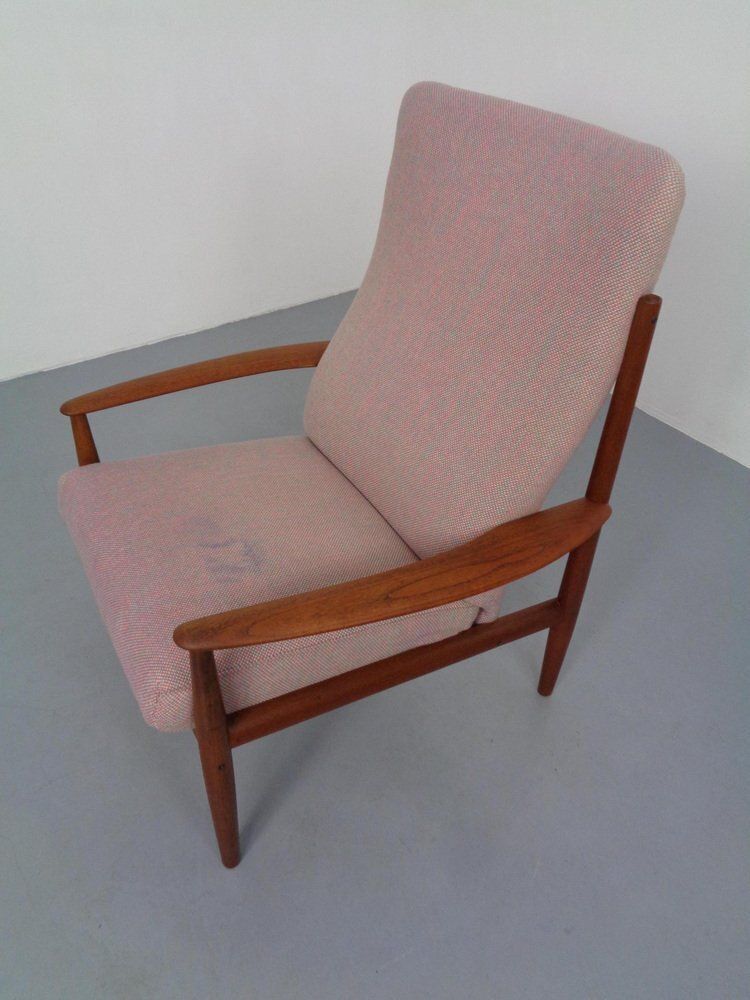 Furniture Set Of Teak High Back Chair And Ottoman By Grete Jalk For France & Son, Denmark, 1960s photo