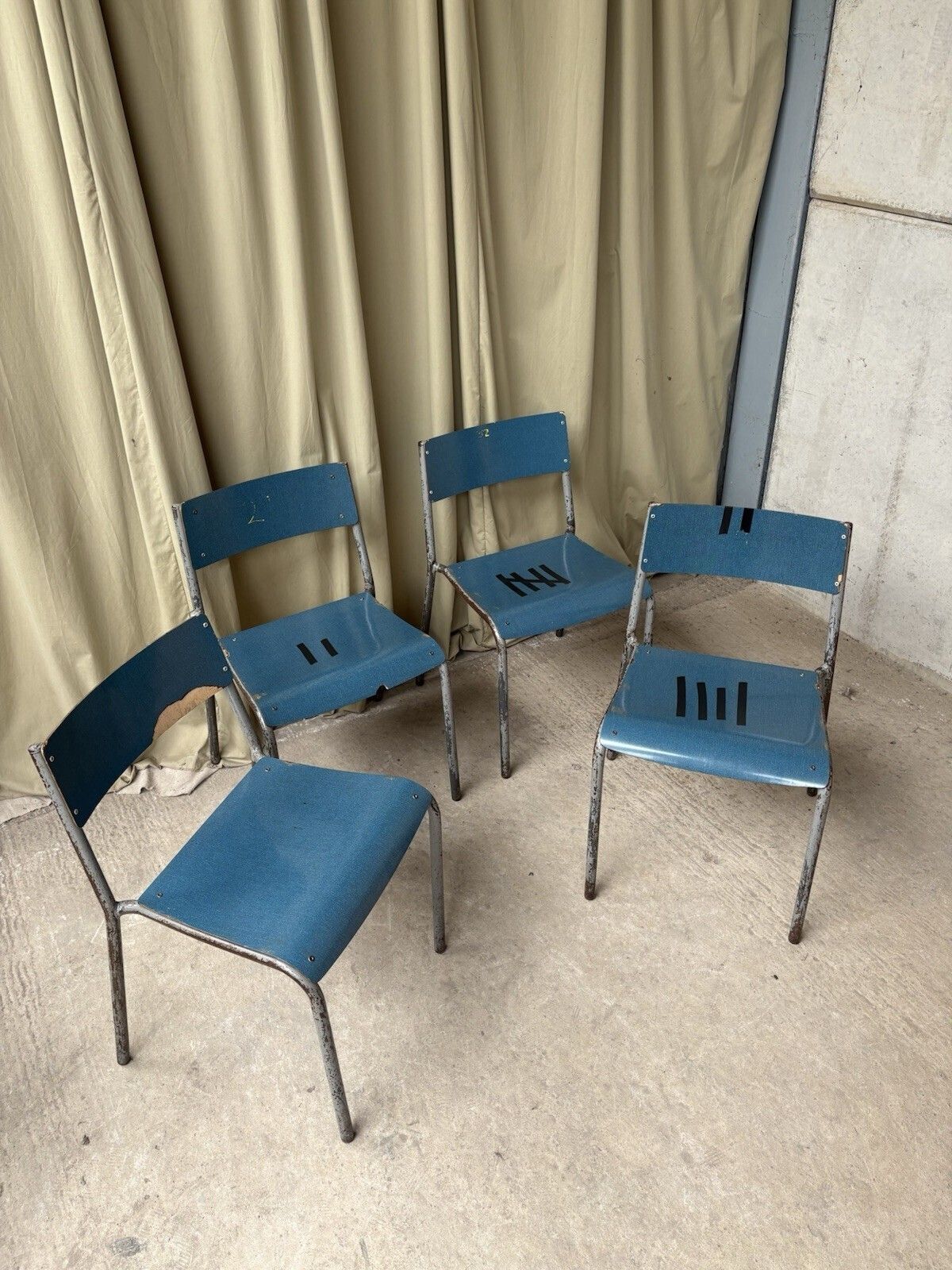 Vtg Mid Century Industrial Metal Set Of 4 Stacking Dining Chairs Retro R1202 photo buy