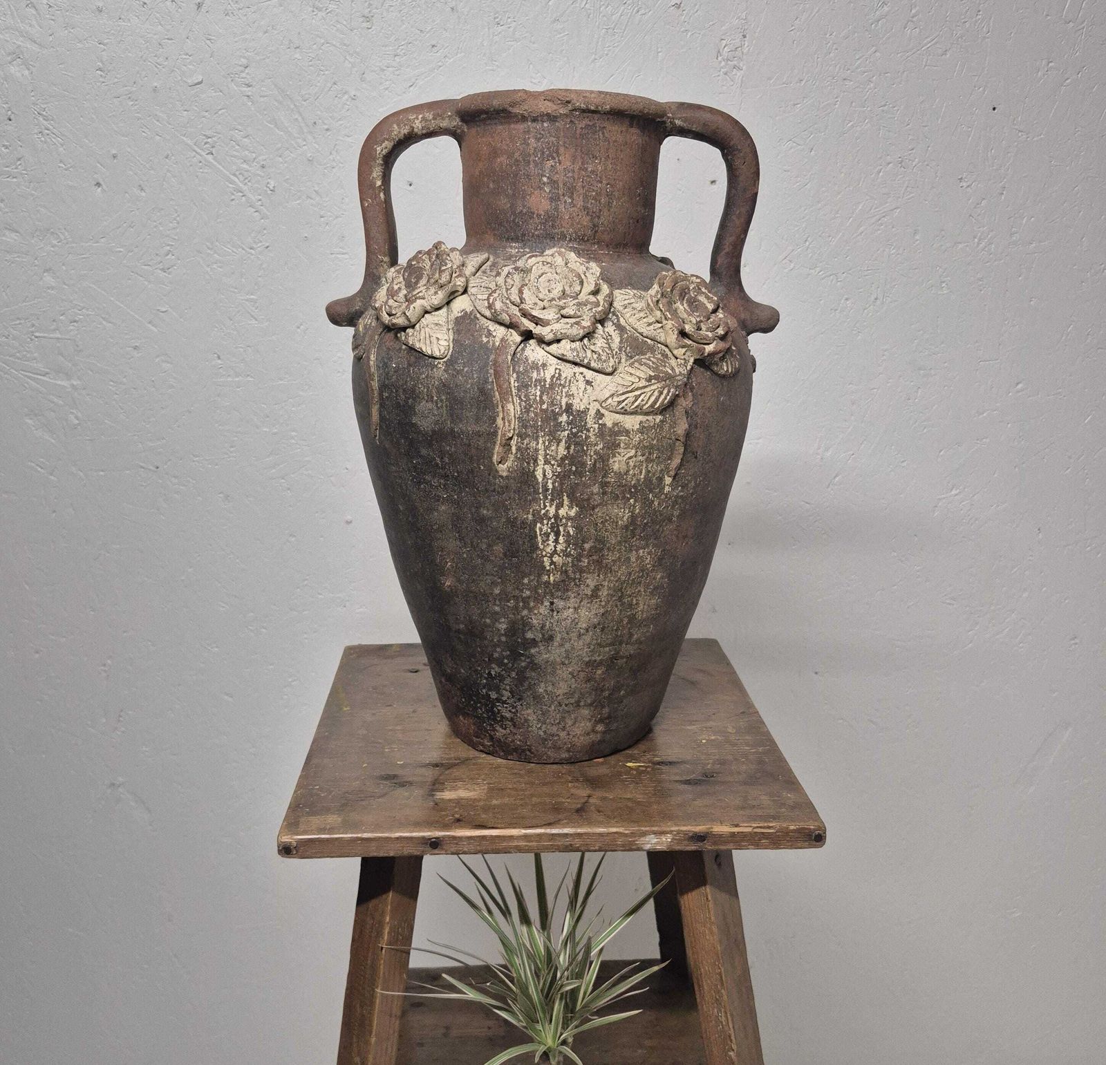 Weathered Terracotta Twin Handled Amphora Urn   Olive Jar Planter photo buy