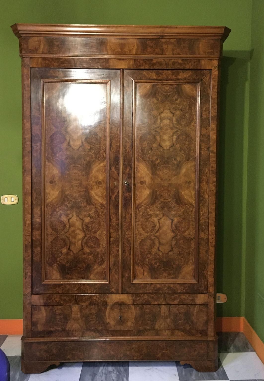 Italy Mid  19th Century Walnut Olive Wood Neoclassical Storage Cabinets Armoires photo Furniture