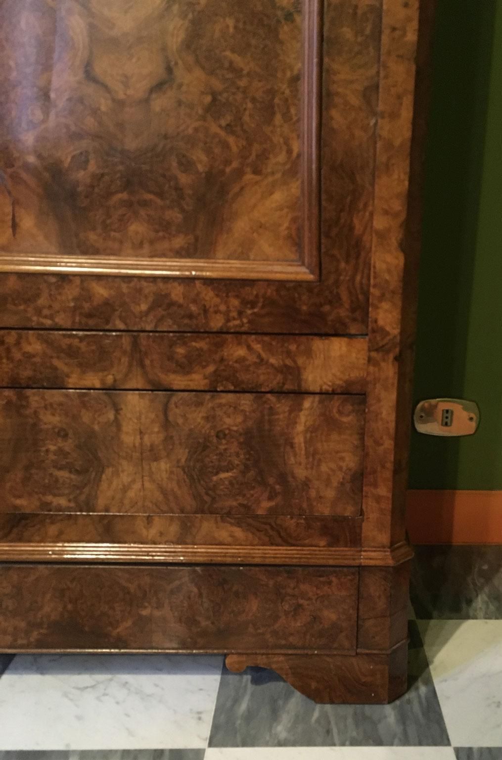 Italy Mid  19th Century Walnut Olive Wood Neoclassical Storage Cabinets Armoires photo vinterior