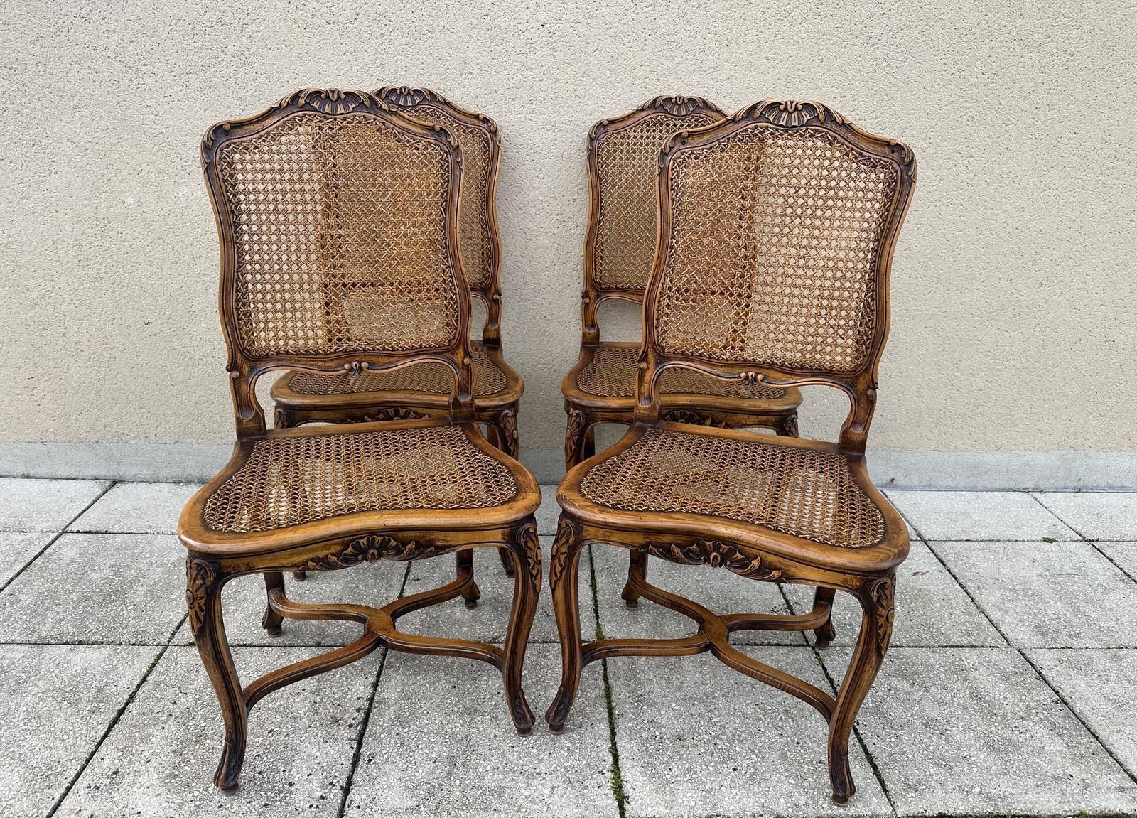 Original French Set Of Carved Louis Style Cane Dining Chairs photo 695.0
