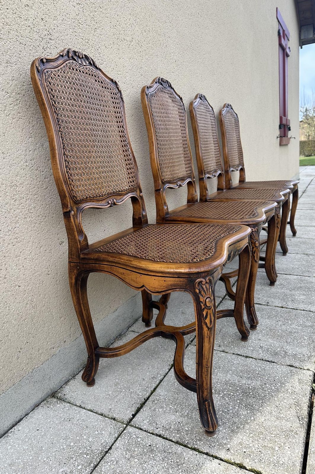 Original French Set Of Carved Louis Style Cane Dining Chairs photo buy