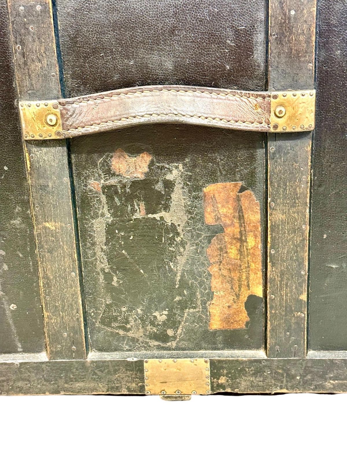 Black Canvas And Brass Flat Travel Trunk, Belle époque France Circa 1912 photo buy