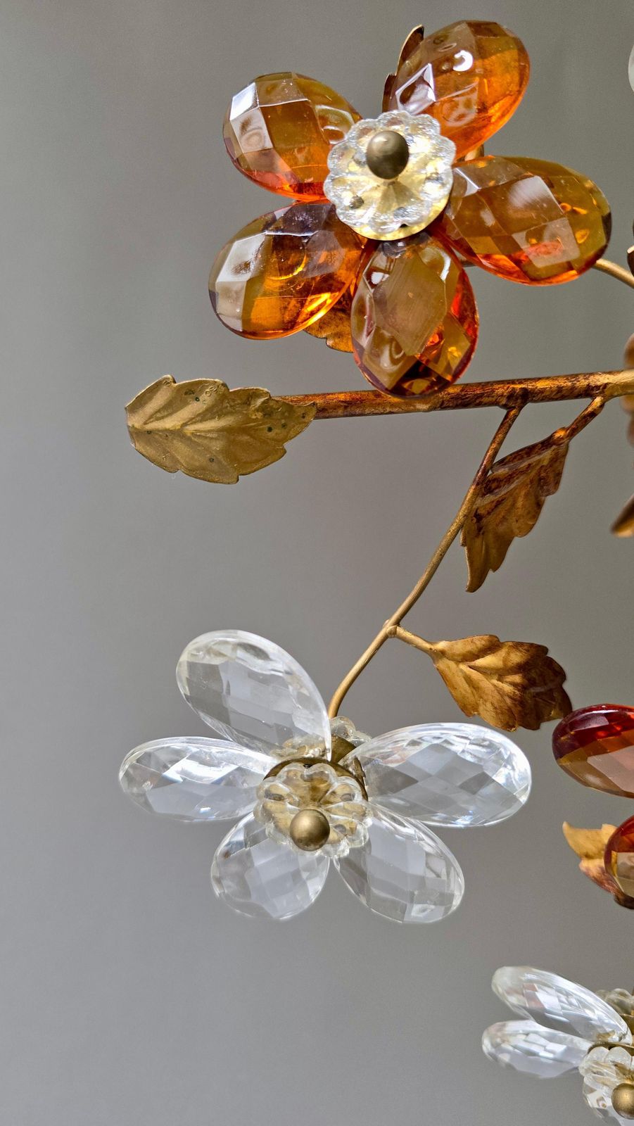 Italian Crystal Flower Flush Mount Ceiling Light With 24 Crystal Flowers, 1970s photo 1728.0