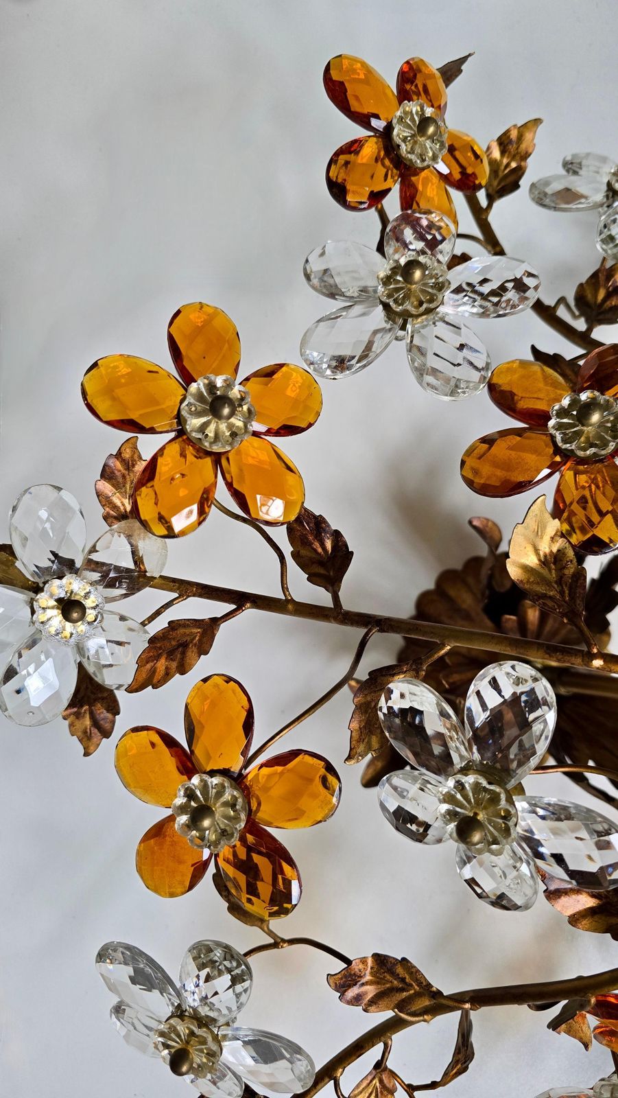 Italian Crystal Flower Flush Mount Ceiling Light With 24 Crystal Flowers, 1970s photo vinterior