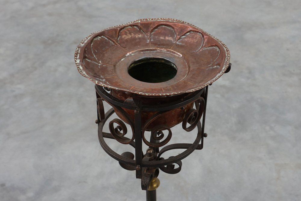 Art Nouveau Planter In Metal And Copper, France, 1920s photo buy