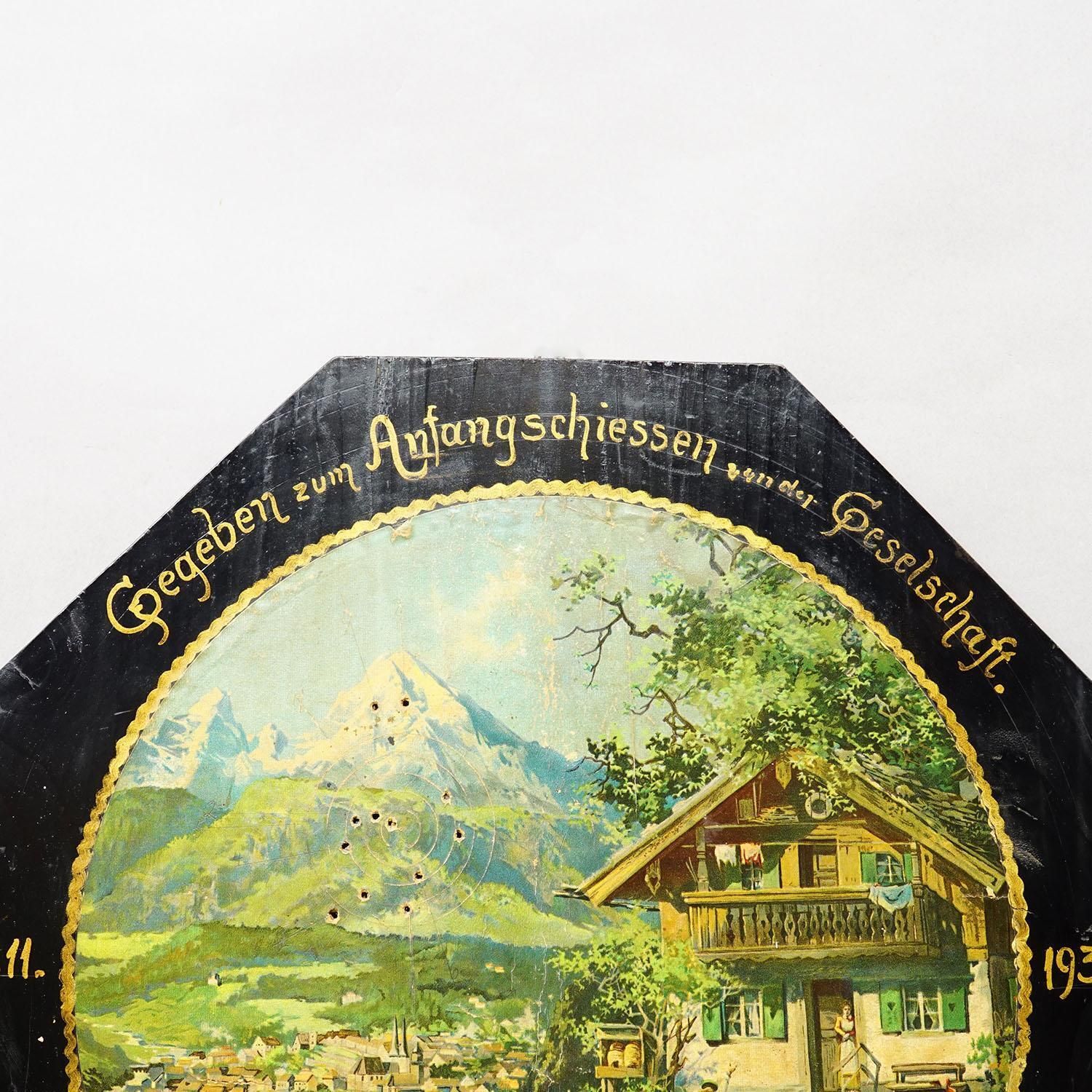 Antiek Ereschijf met Alpenlandschap en Chalet, Duitsland 1933 photo Kunst