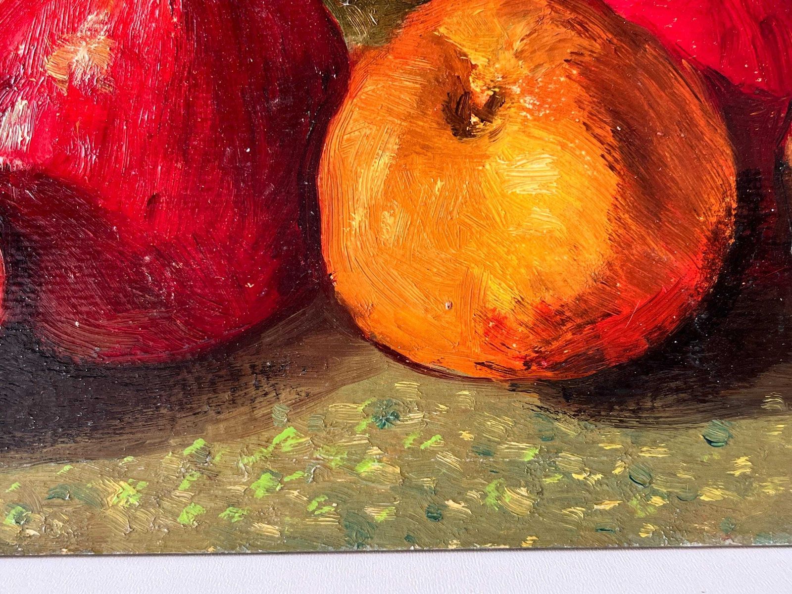 Nature morte aux pommes, huile sur carton d'époque, peinture française de fruits, XIXe siècle - décor de cuisine française photo 279.0