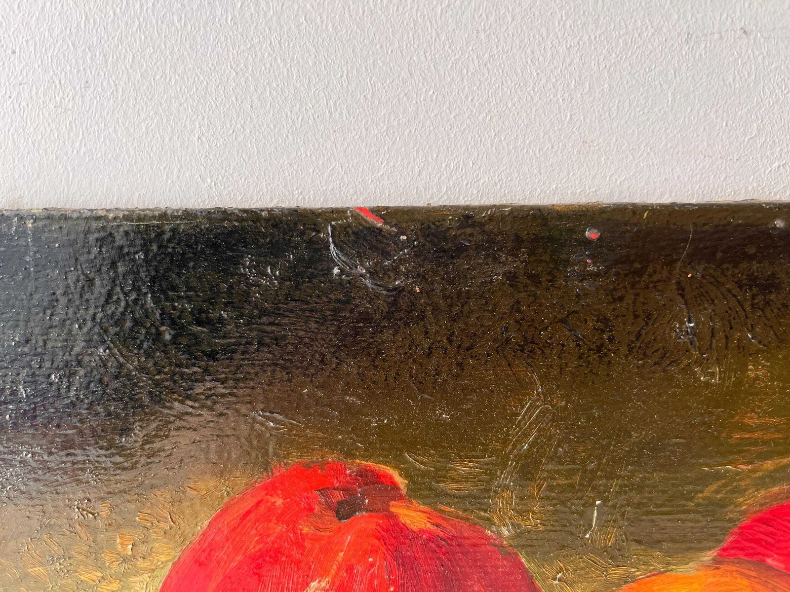 Nature morte aux pommes, huile sur carton d'époque, peinture française de fruits, XIXe siècle - décor de cuisine française photo vinterior