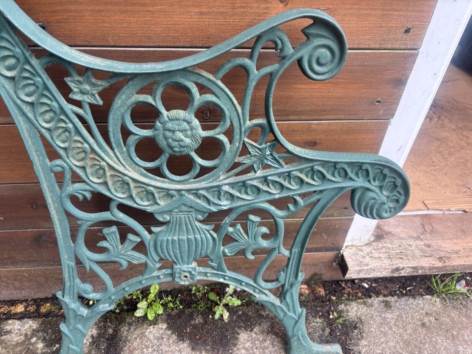 Pair Of Vintage Large Green Painted Bench Ends photo vintage