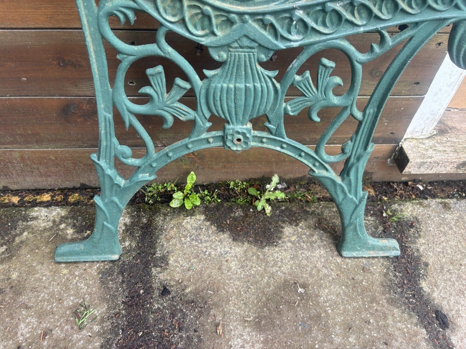 photo furniture Pair Of Vintage Large Green Painted Bench Ends