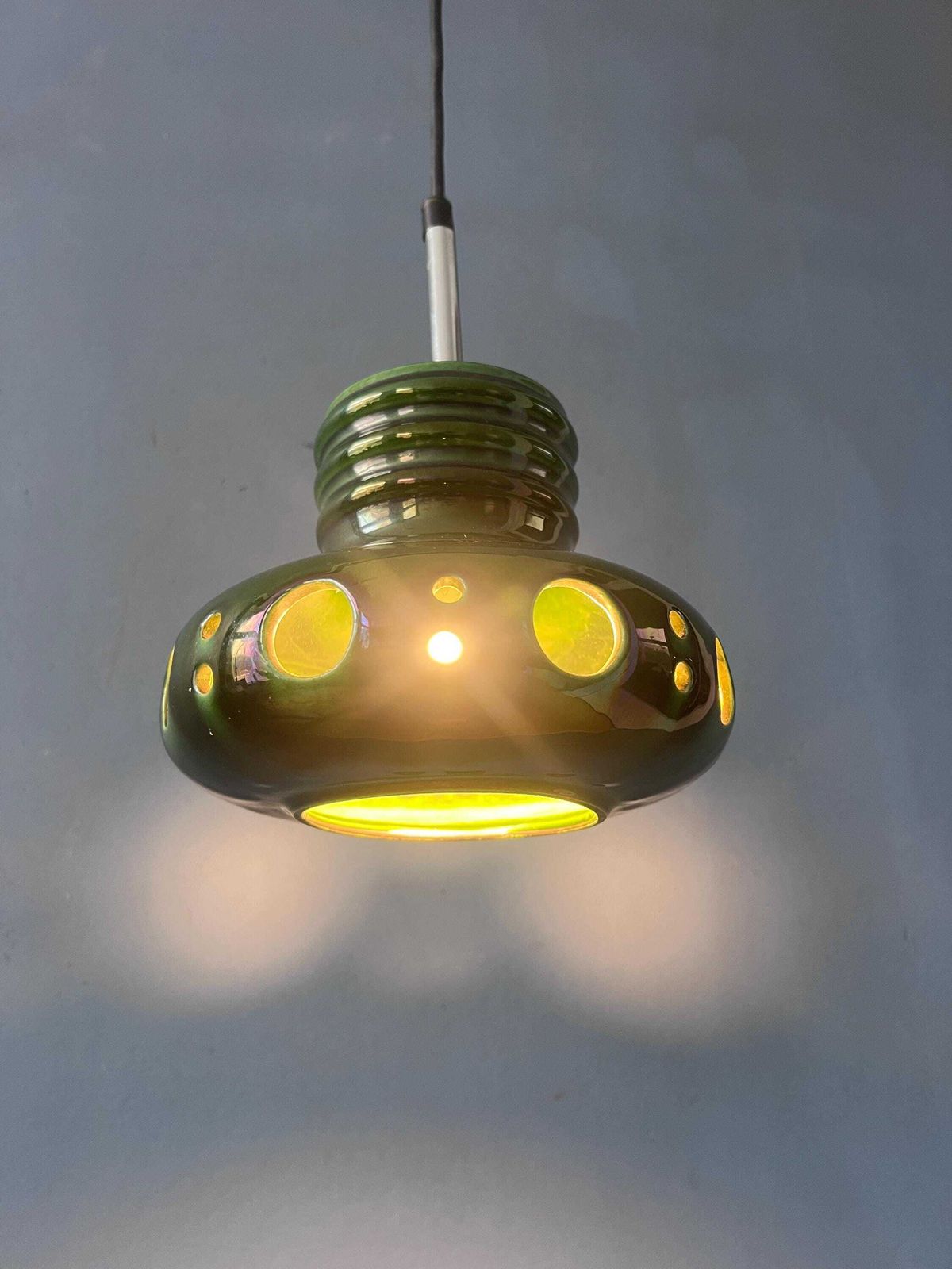 Mid Century Green Ceramic Pendant Light   West Germany Hanging Lamp photo Lighting