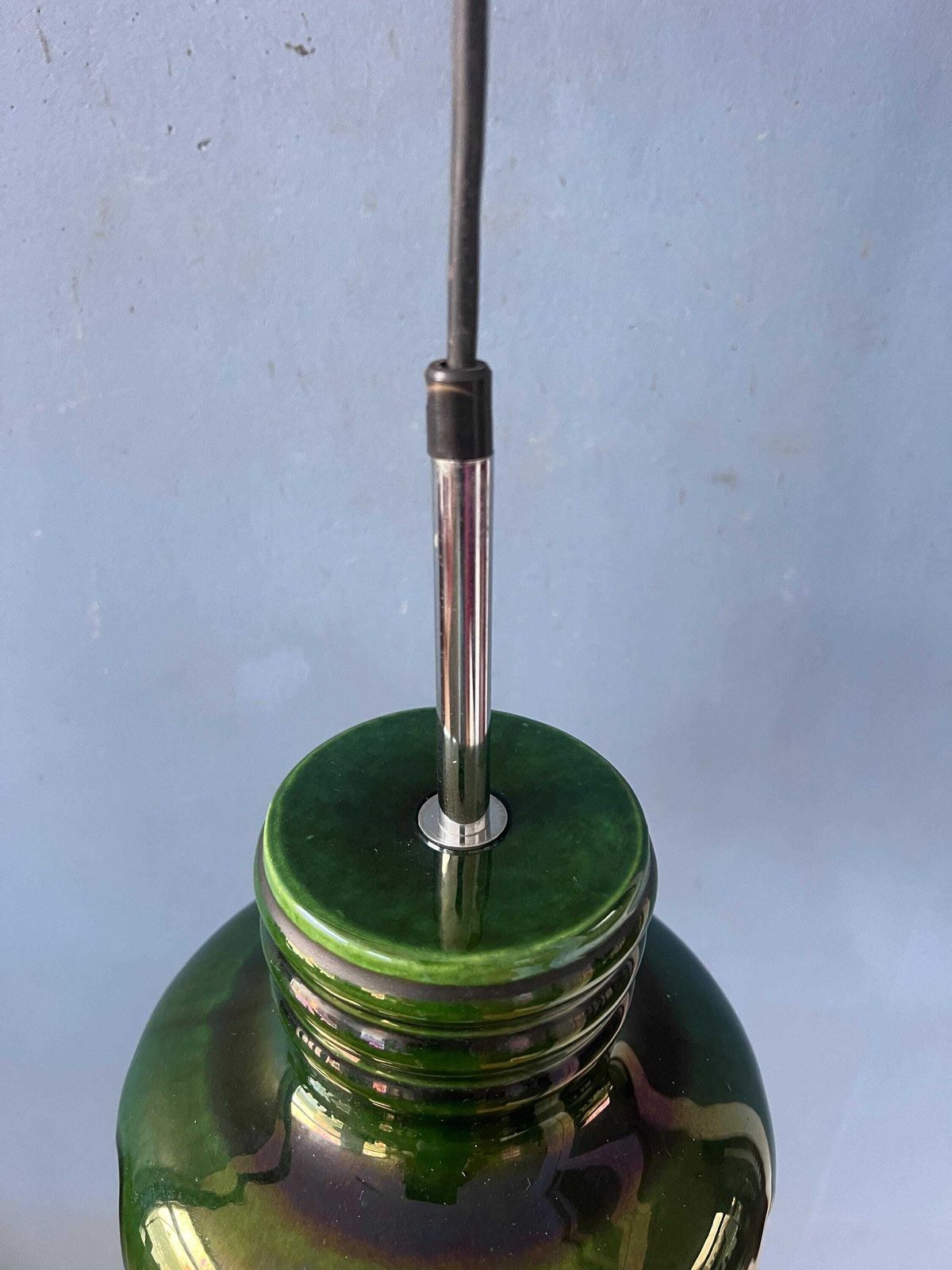 Lighting Mid Century Green Ceramic Pendant Light   West Germany Hanging Lamp photo