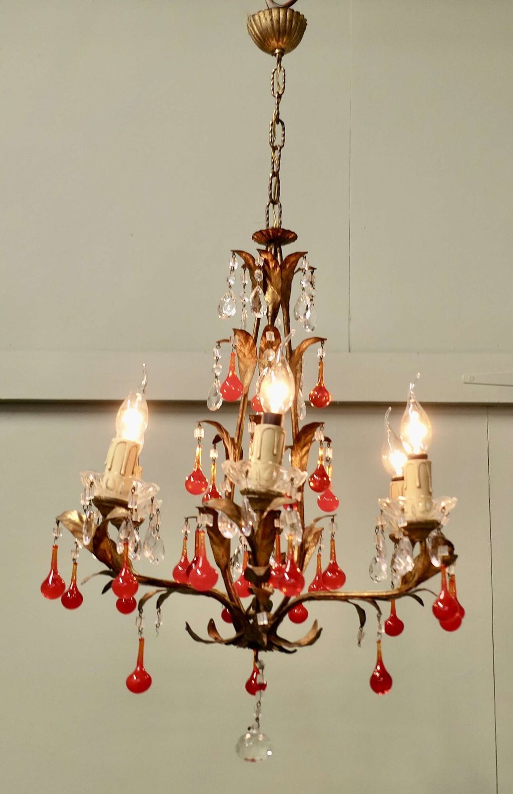 Large French Chandelier Hung With “Lipstick” Red Teardrops This Is An Amazing Piece photo Lighting